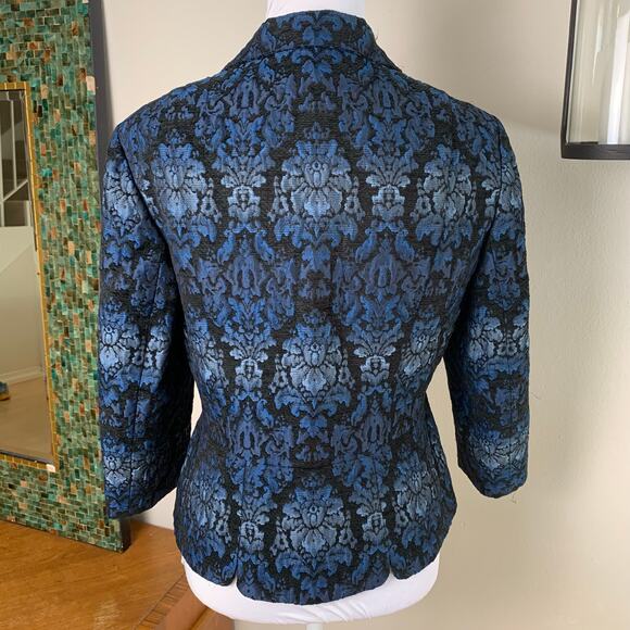 Vintage Nine West Size 8 Blue Jacquard Print Blazer Jacket One Button Holiday - Picture 5 of 10